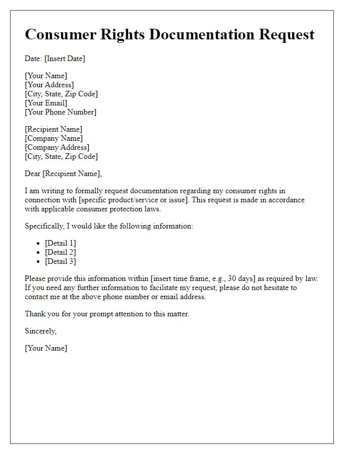 Letter template of consumer rights documentation request