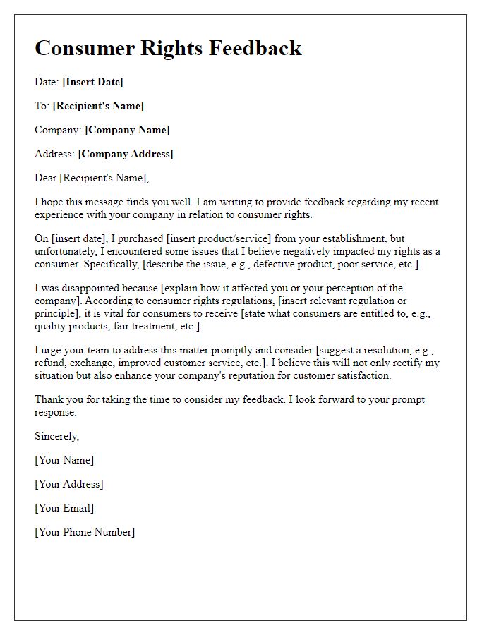 Letter template of consumer rights feedback