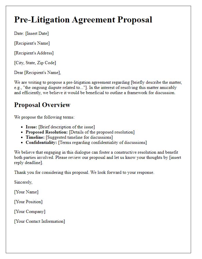 Letter template of pre-litigation agreement proposal