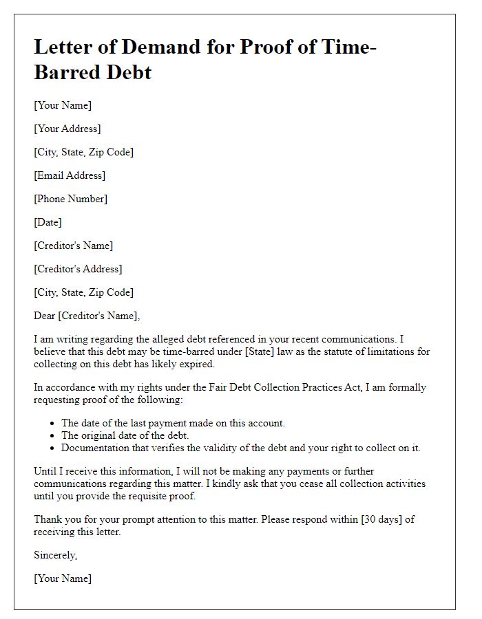 Letter template of demand for proof of time-barred debt