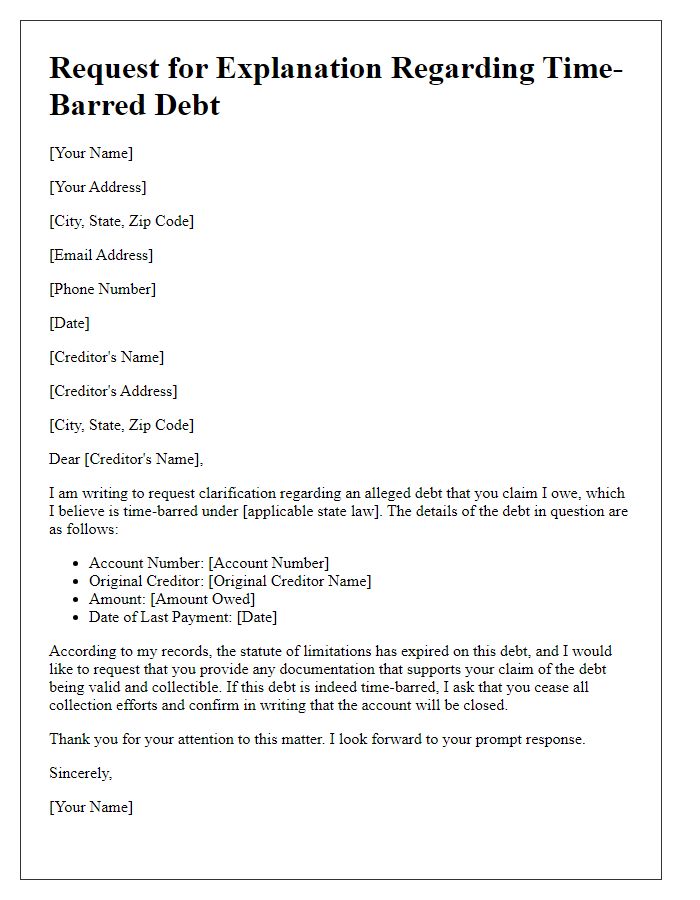 Letter template of explanation request for time-barred debt