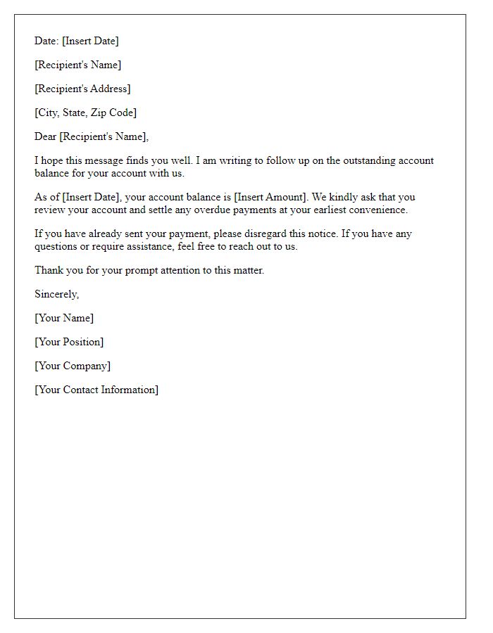 Letter template of account balance follow-up
