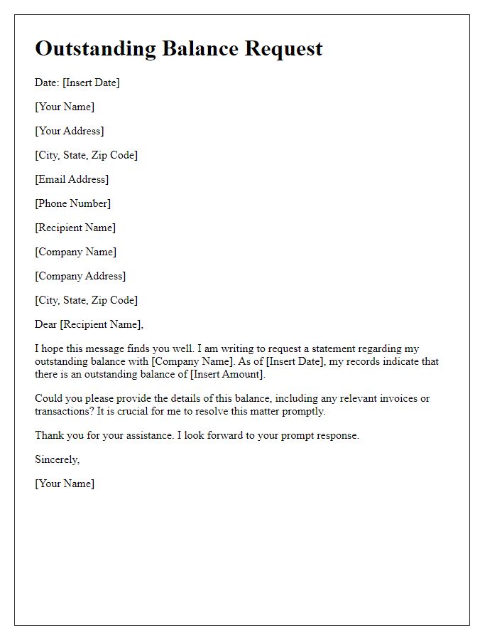 Letter template of outstanding balance request