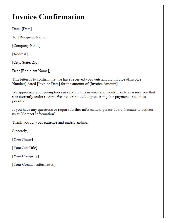 Letter template of outstanding invoice confirmation