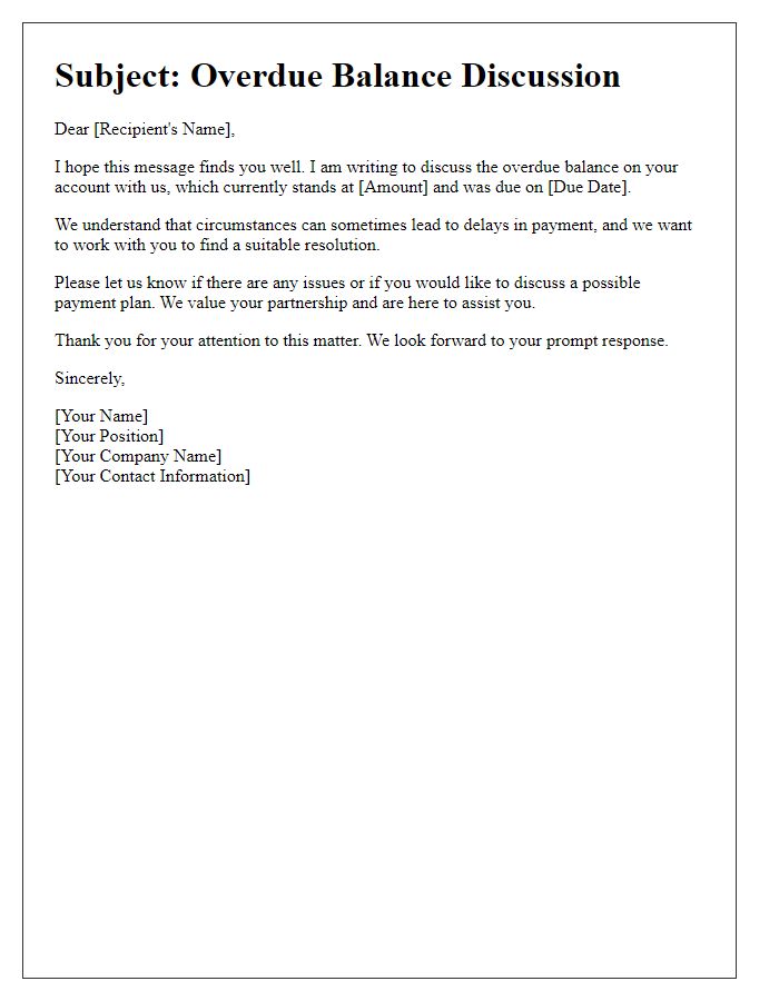 Letter template of overdue balance discussion