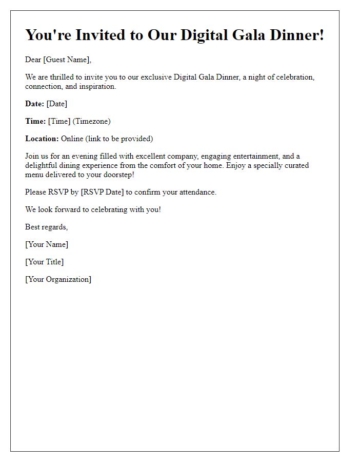 Letter template of digital gala dinner invitation