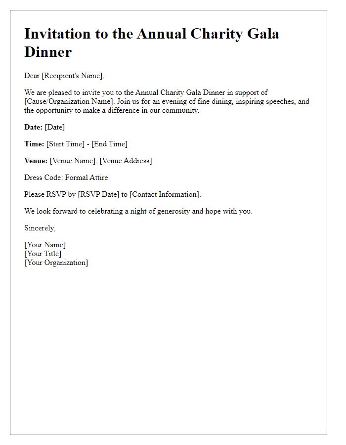 Letter template of formal gala dinner invitation