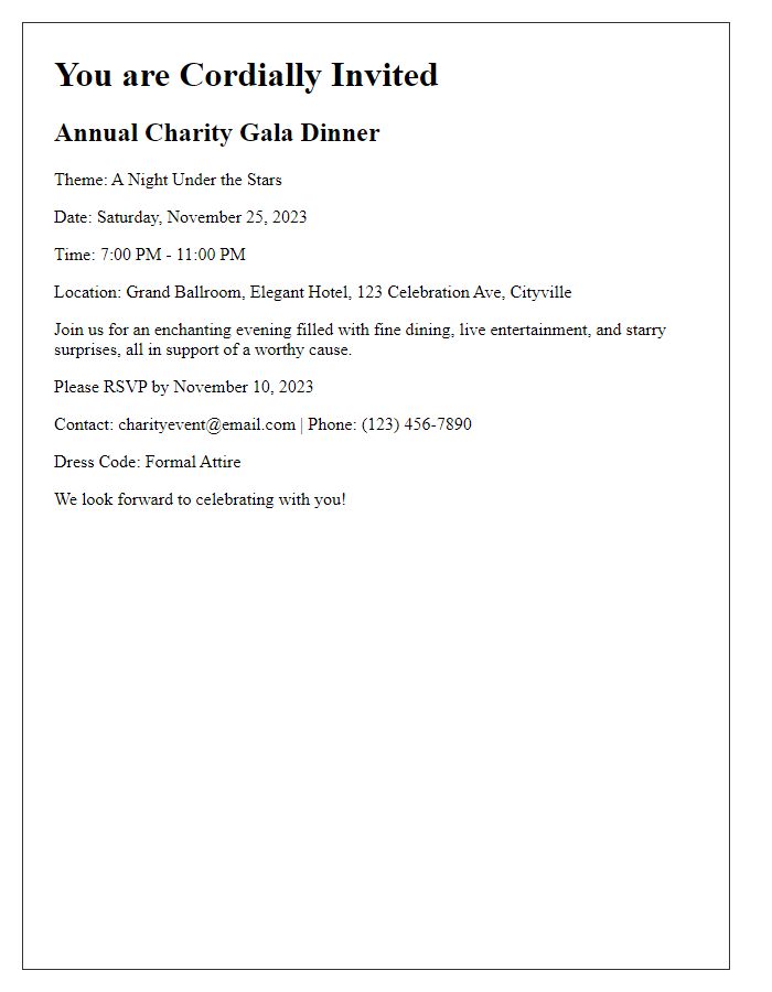 Letter template of gala dinner invitation with theme