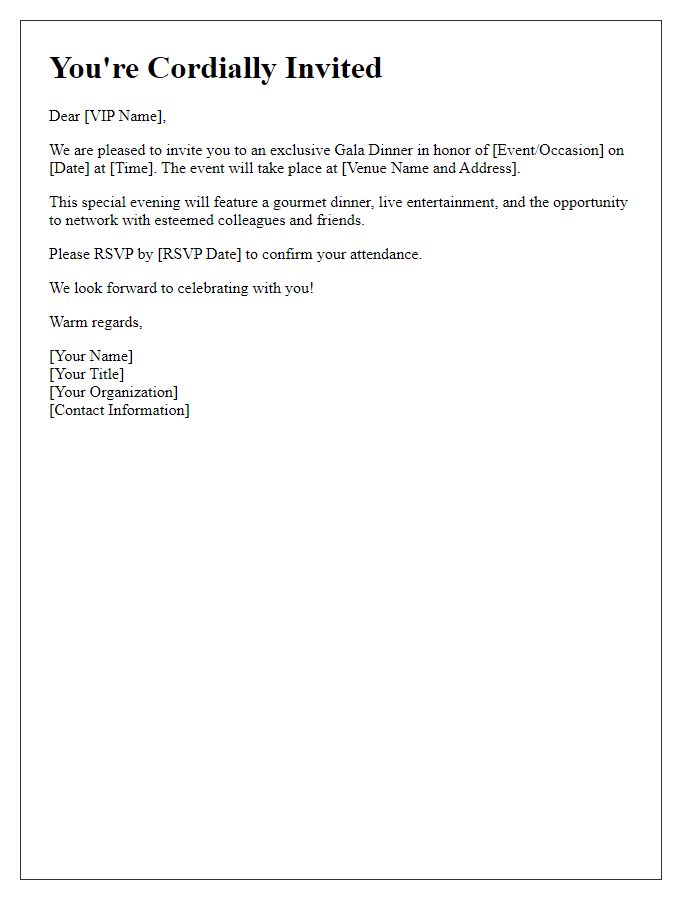 Letter template of gala dinner invitation for VIPs