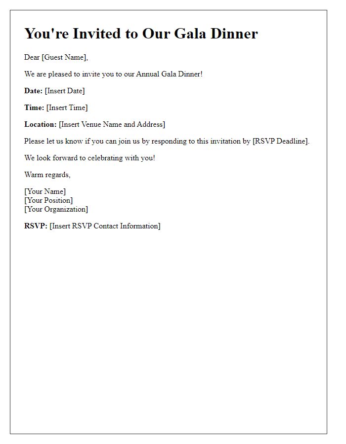 Letter template of gala dinner RSVP invitation