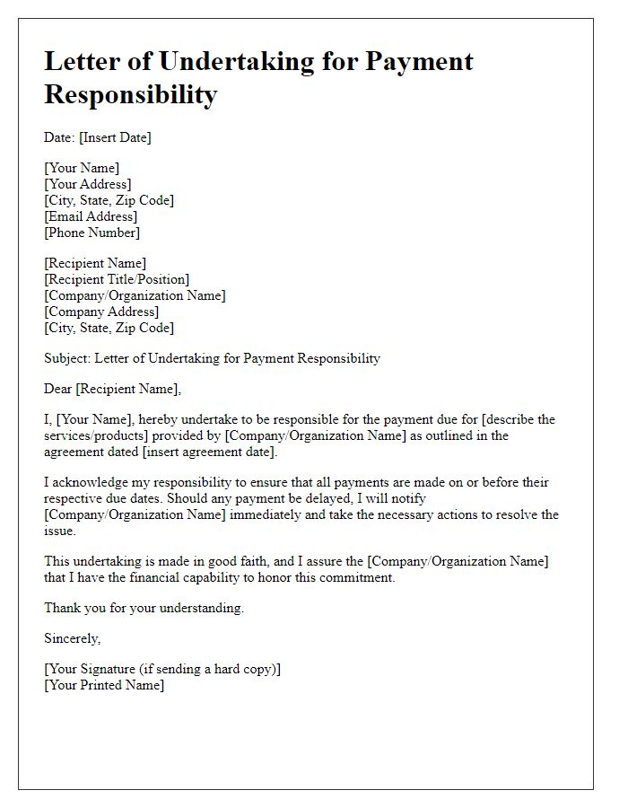 Letter template of undertaking for payment responsibility