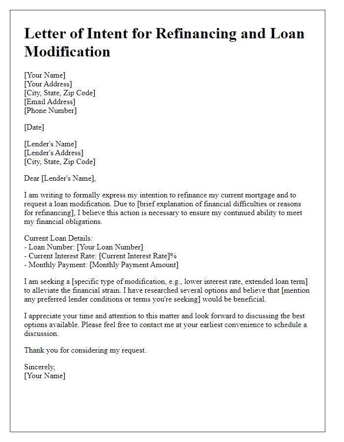 Letter template of intention for refinancing and loan modification