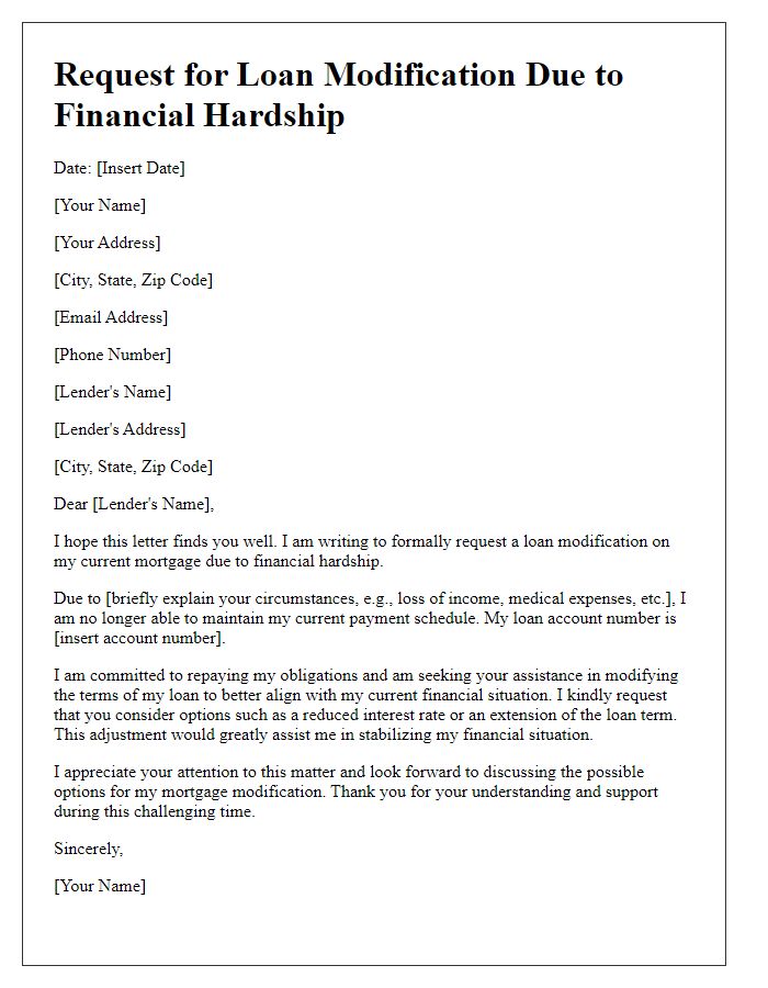 Letter template of need for financial hardship loan modification