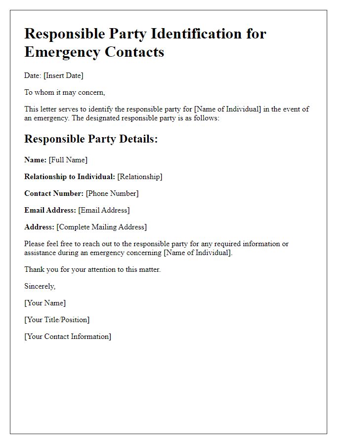 Letter template of responsible party identification for emergency contacts