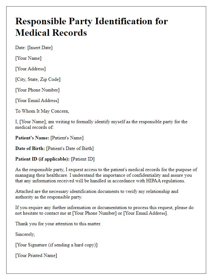 Letter template of responsible party identification for medical records