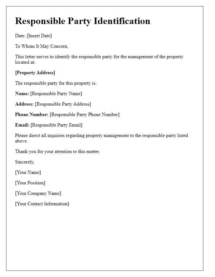 Letter template of responsible party identification for property management