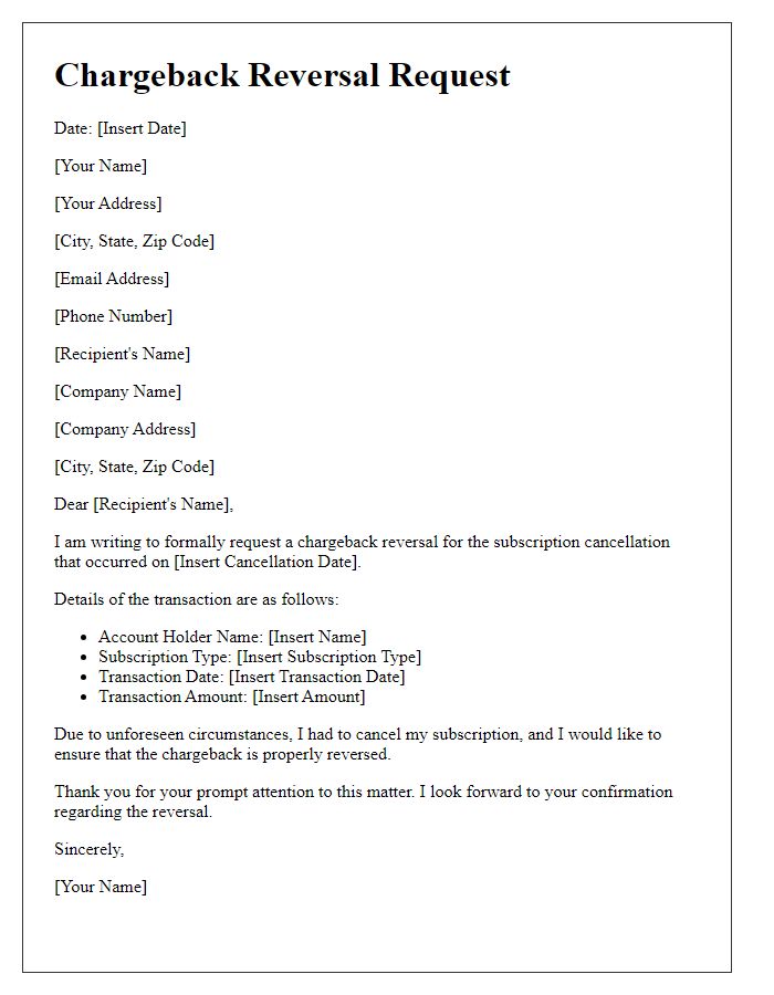 Letter template of chargeback reversal for subscription cancellation.