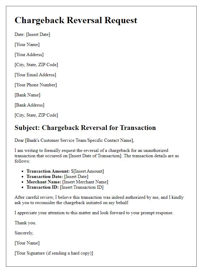 Letter template of chargeback reversal for unauthorized transaction.