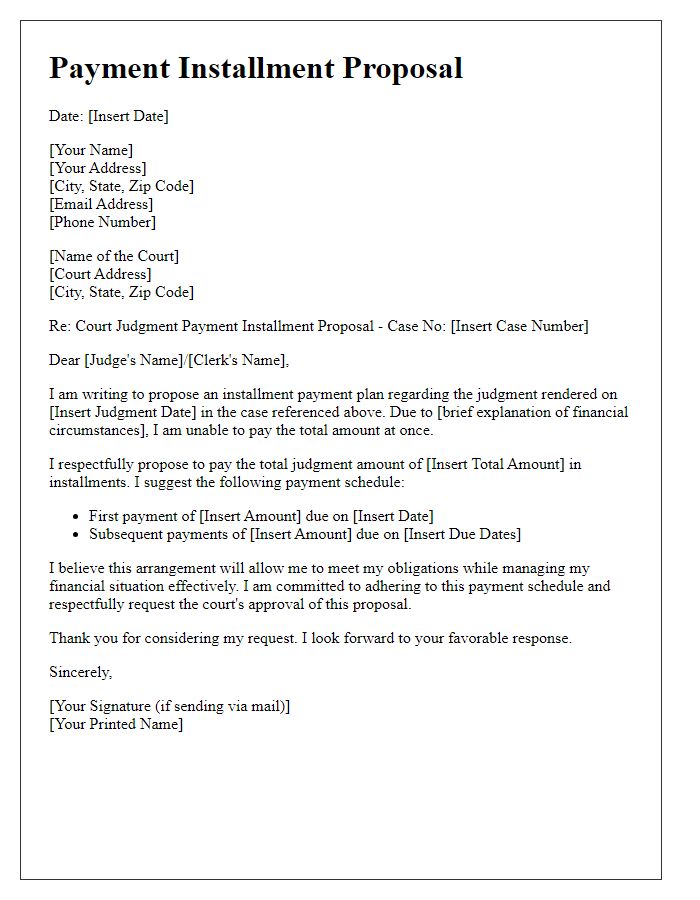 Letter template of court judgment payment installment proposal