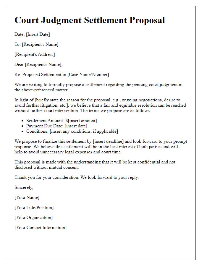 Letter template of court judgment settlement proposal