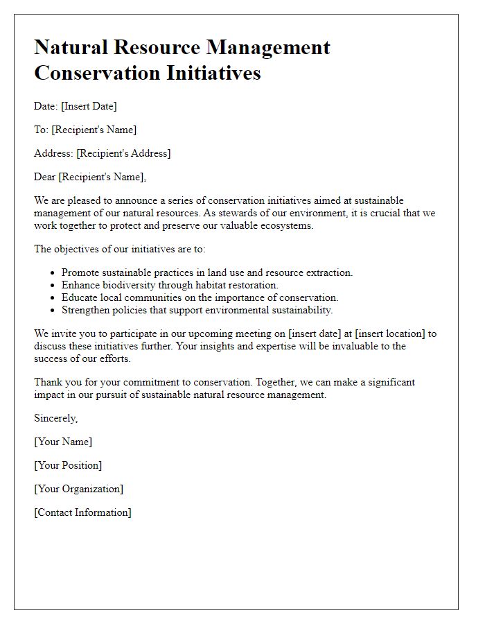 Letter template of natural resource management conservation initiatives