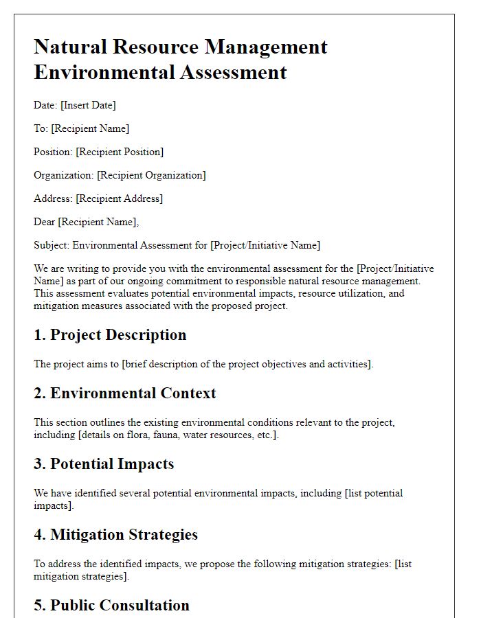 Letter template of natural resource management environmental assessment