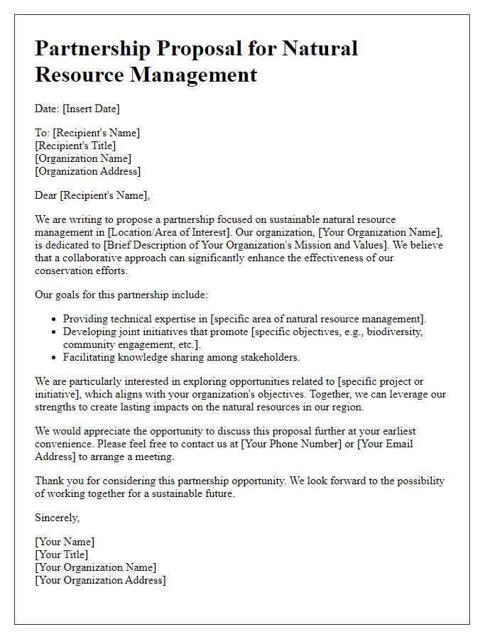 Letter template of natural resource management partnership proposals