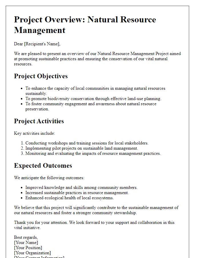 Letter template of natural resource management project overview