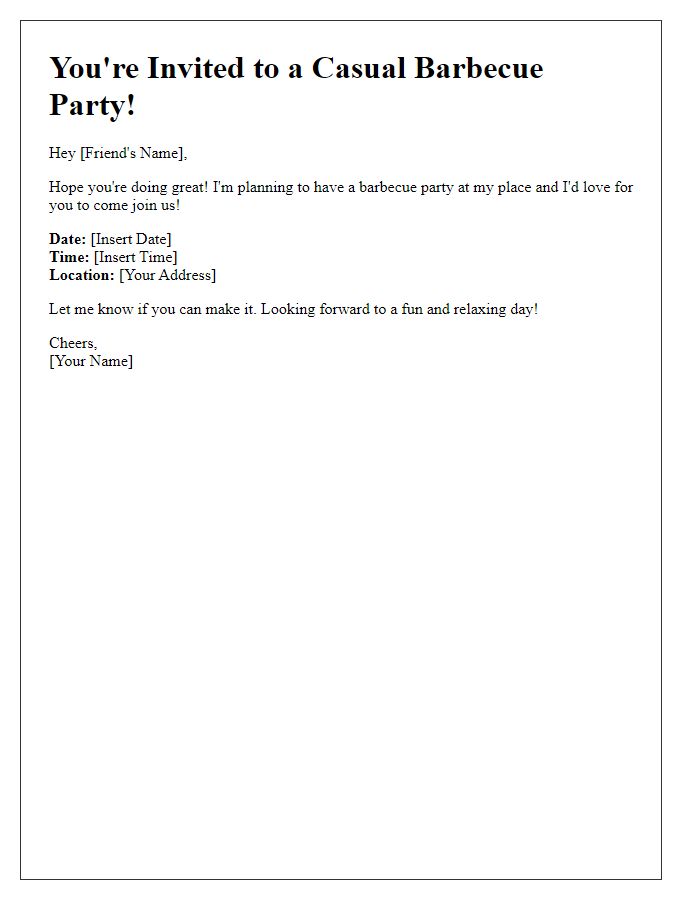 Letter template of casual barbecue party invitation