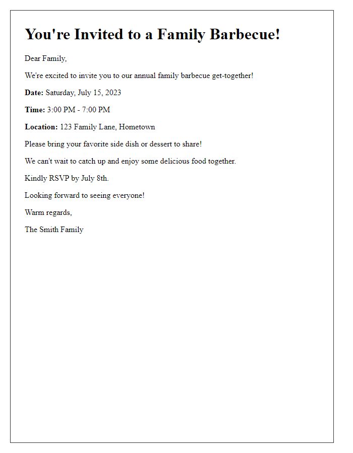 Letter template of family barbecue get-together invitation