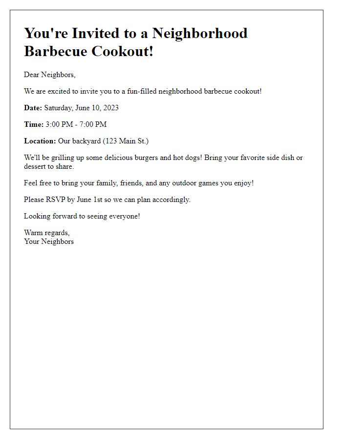 Letter template of neighborhood barbecue cookout invitation