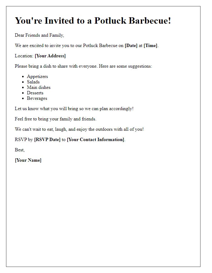 Letter template of potluck barbecue invitation