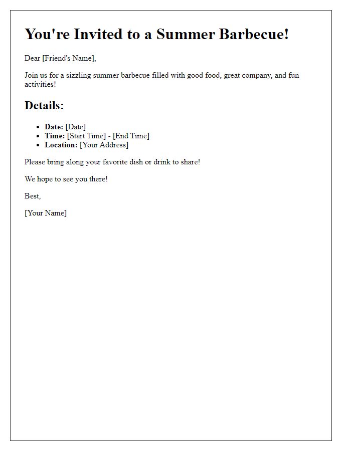 Letter template of summer barbecue event invitation