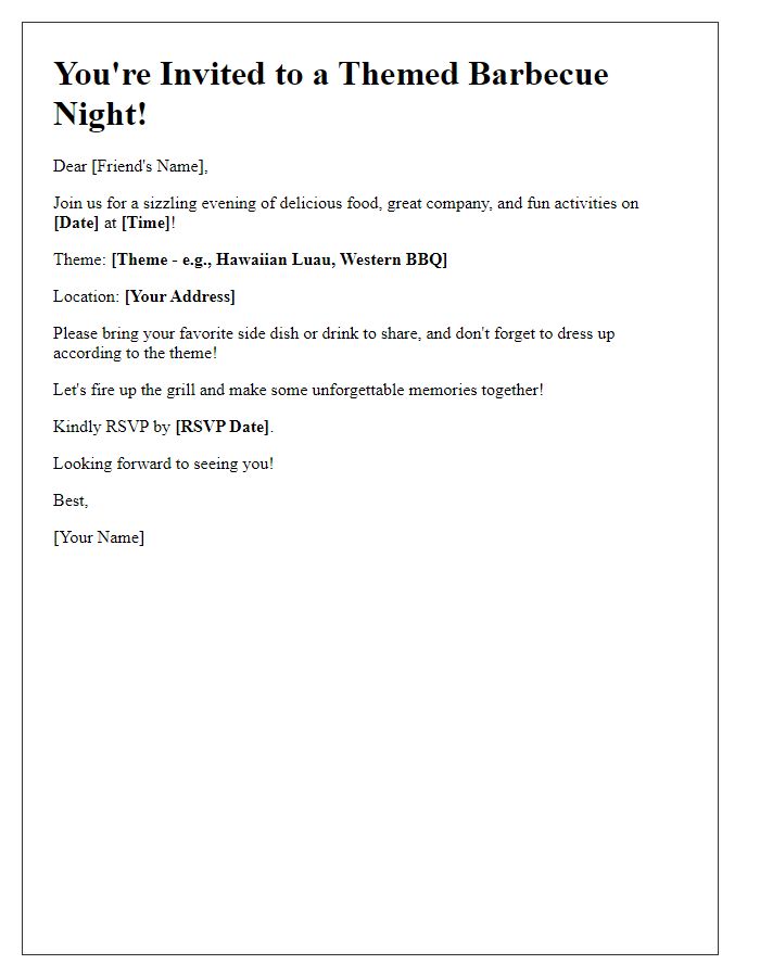 Letter template of themed barbecue night invitation