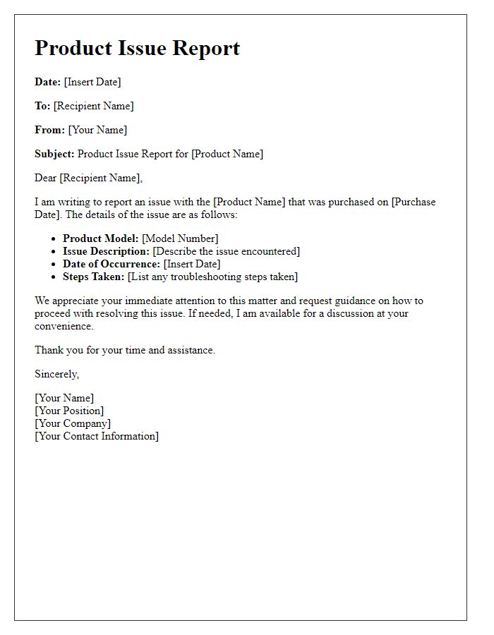 Letter template of product issue report