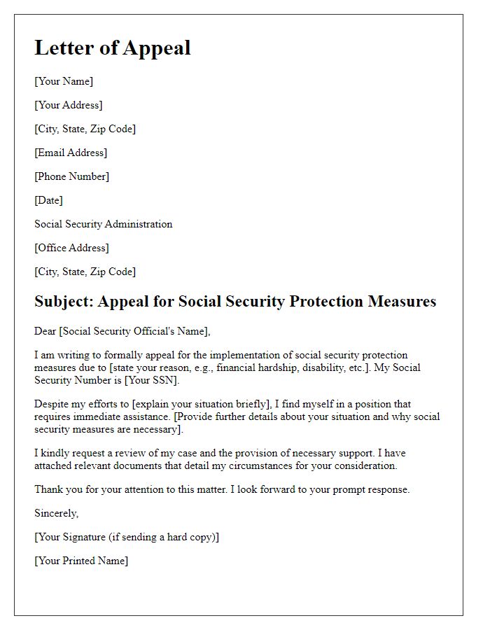 Letter template of Appeal for Social Security Protection Measures