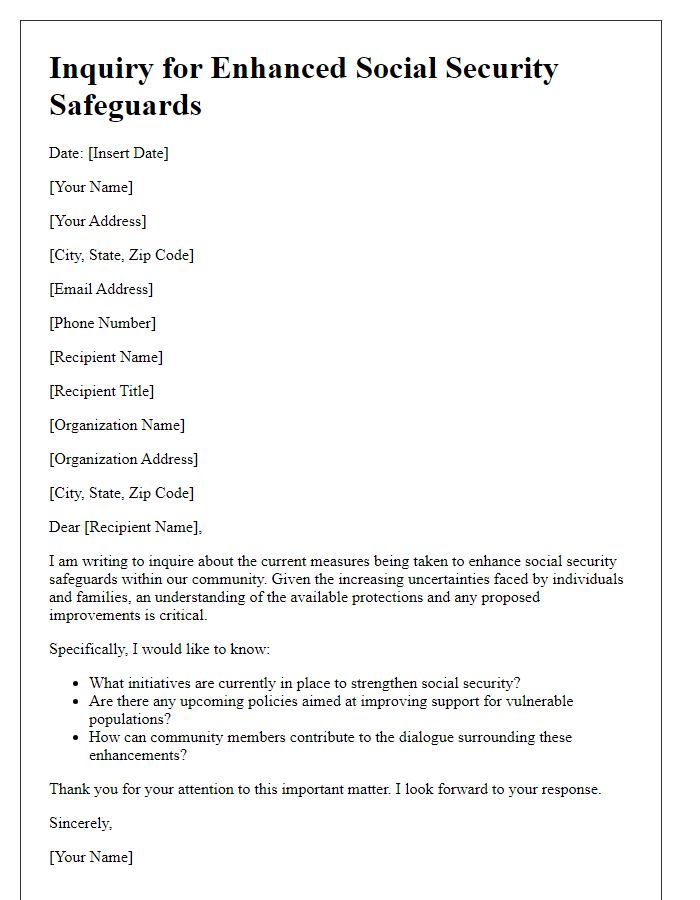 Letter template of Inquiry for Enhanced Social Security Safeguards