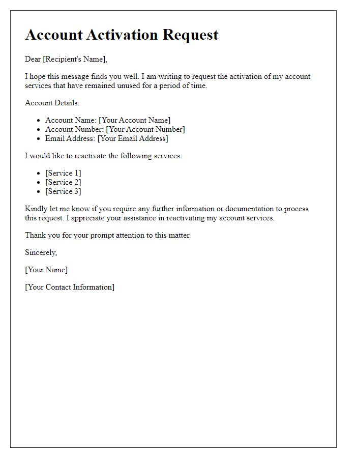 Letter template of activating unused account services