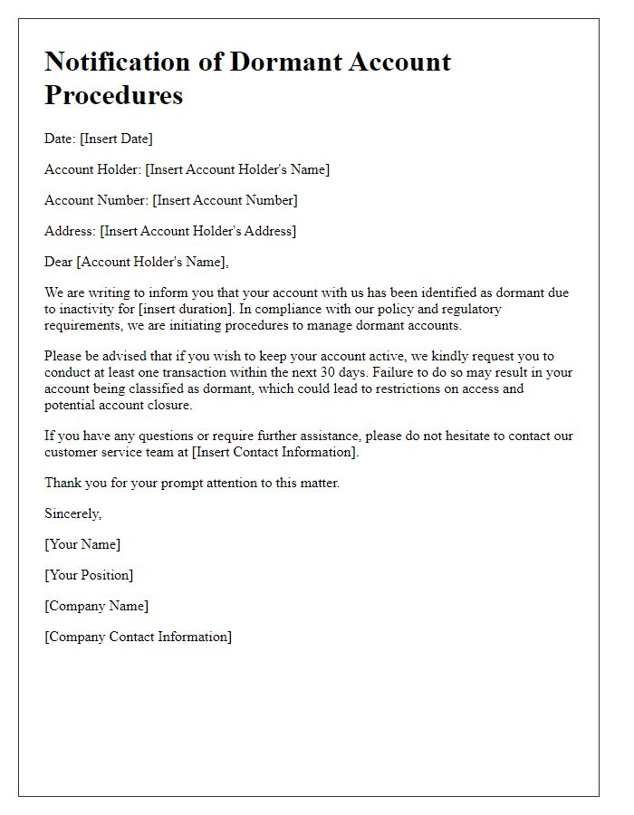 Letter template of initiating dormant account procedures