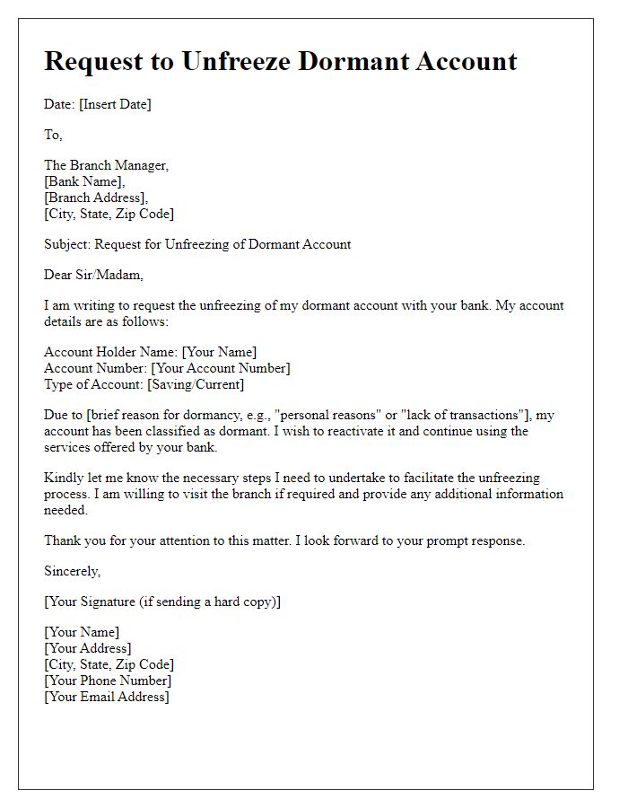 Letter template of requesting to unfreeze dormant account