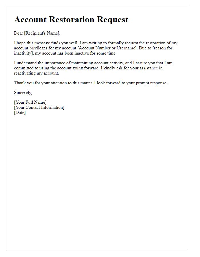 Letter template of restoring inactive account privileges