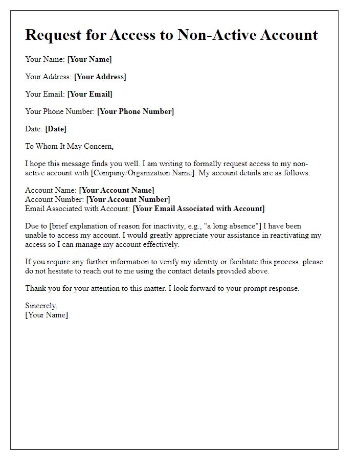 Letter template of seeking access to a non-active account