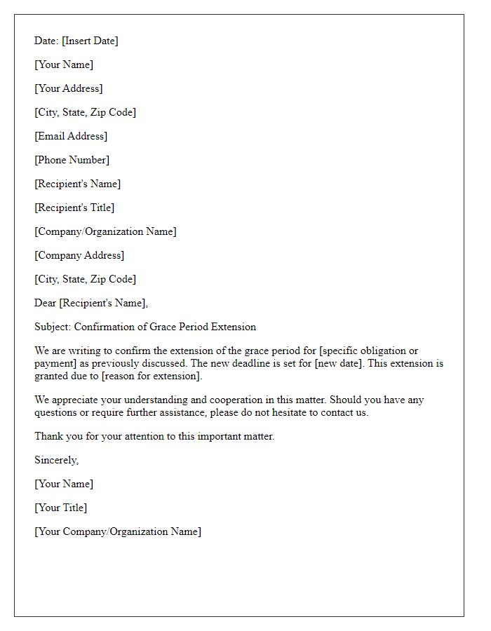Letter template of confirmation for grace period extension