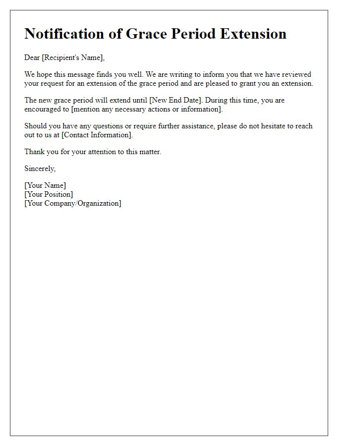 Letter template of notification for grace period extension