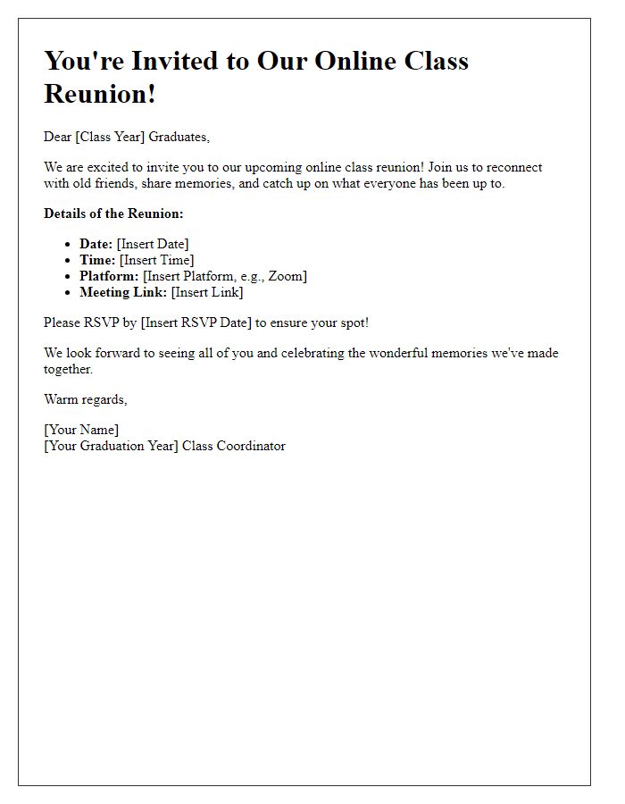 Letter template of an online class reunion invitation