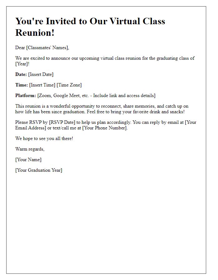 Letter template of a virtual class reunion invitation