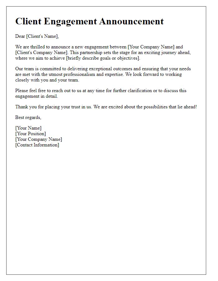 Letter template of client engagement announcement