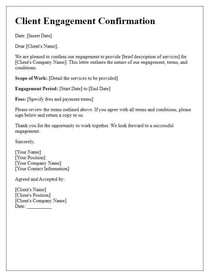 Letter template of client engagement confirmation