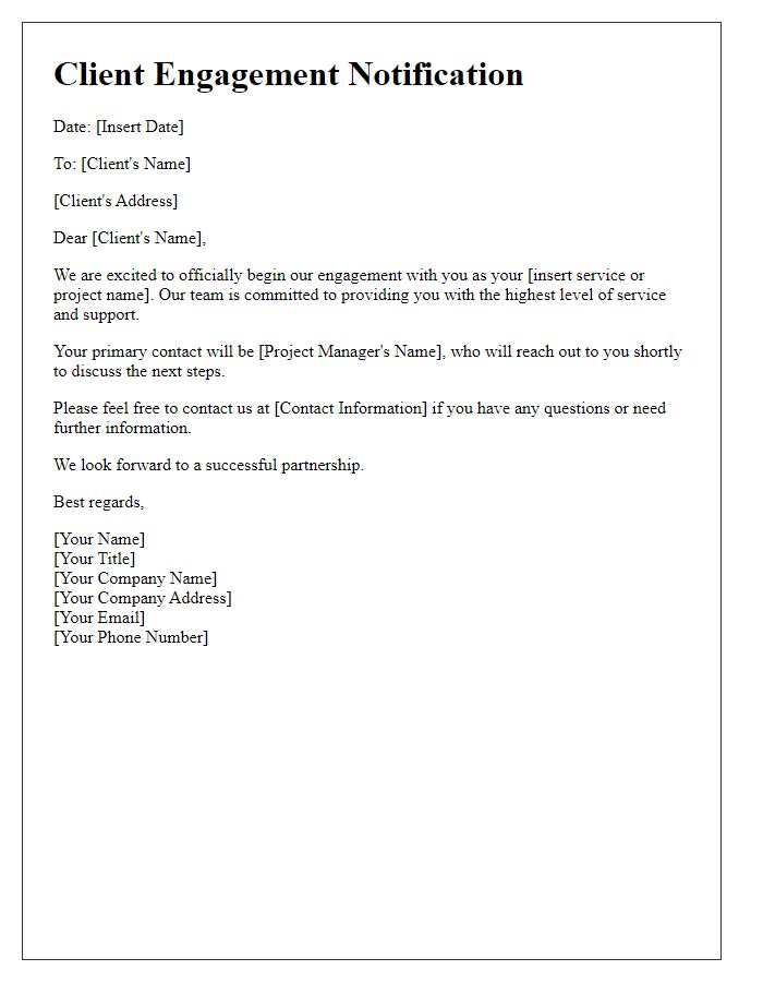 Letter template of client engagement notification