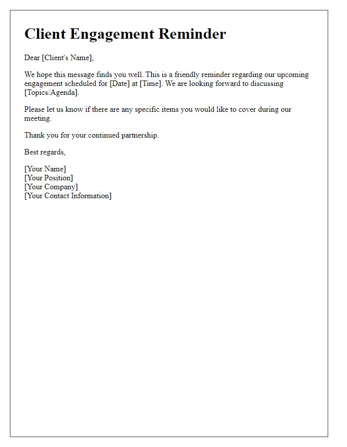 Letter template of client engagement reminder